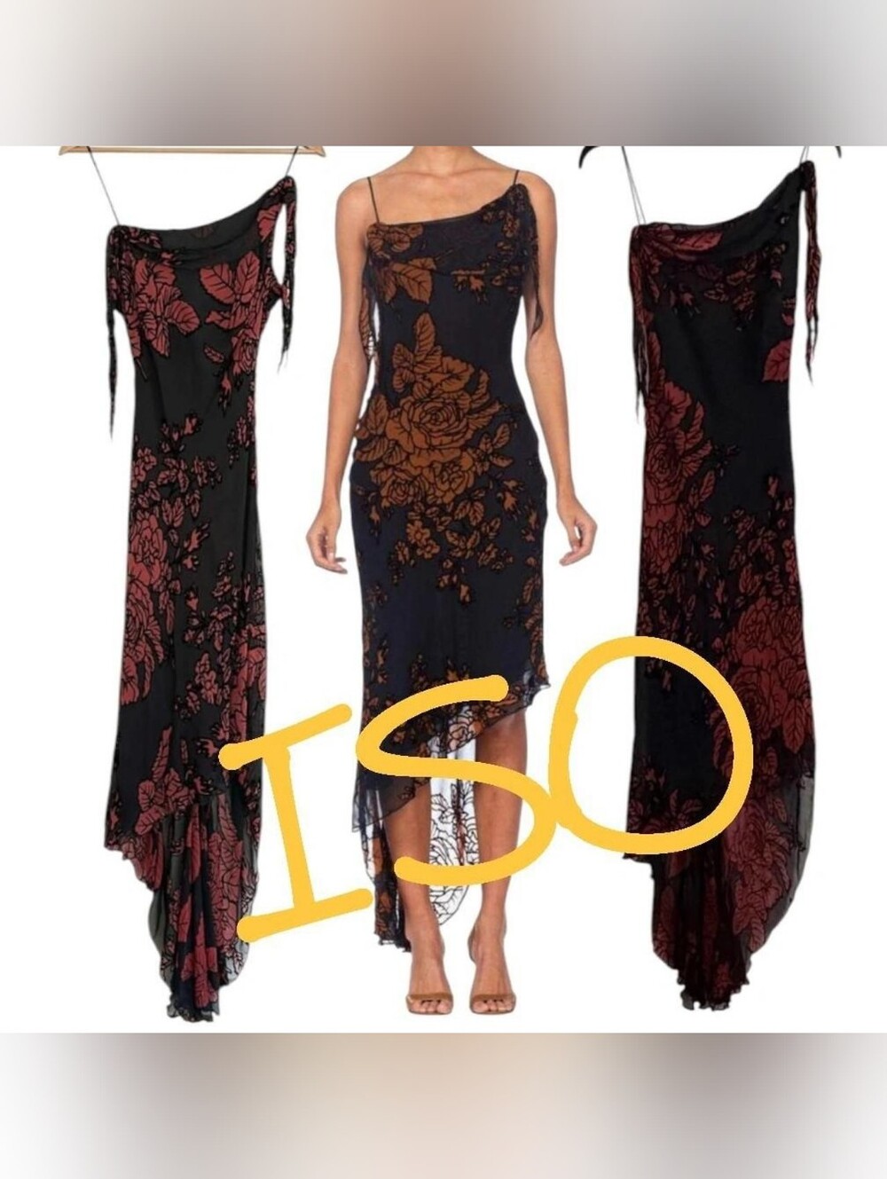 ‼️ISO - DO NOT BUY‼️1990s Cache Floral Velvet Burnout(?) Midi Dress